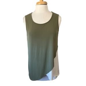 Chicos 1 Womens M Colorblock Sleeveless Splice Tunic Top Green Black Lagenlook
